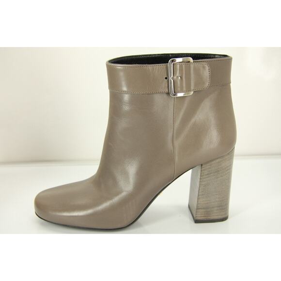 Prada Gray Leather Block Heel Ankle Boots Size 39 NIB $950 Italy Women's SqrToe - Picture 9 of 10